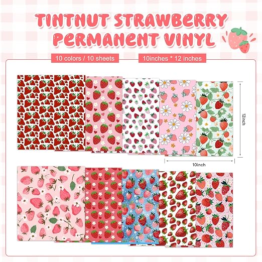 Tintnut Strawberry Permanent Vinyl 10 Sheets 12''x10'' Adhesive Vinyl | Flower