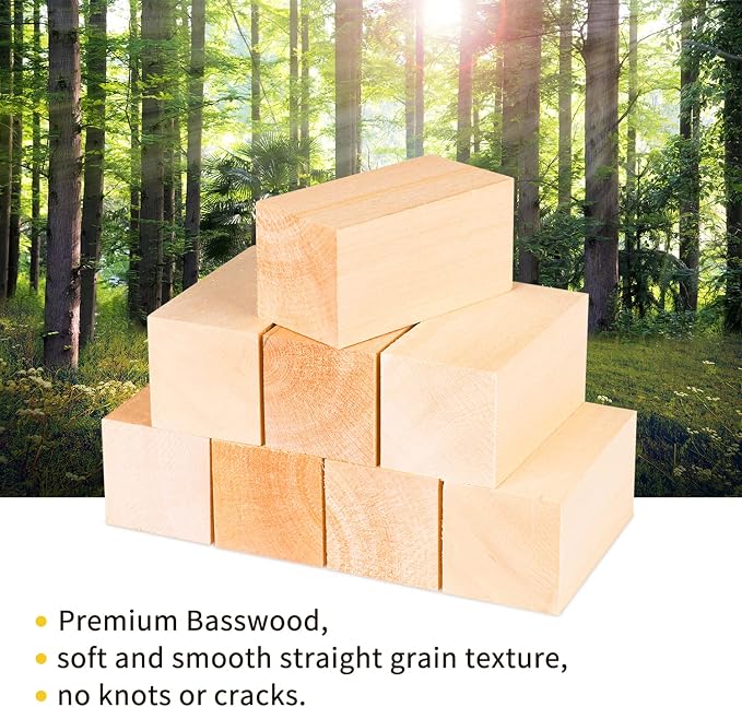 8 Pack Basswood Carving Blocks 4 X 2 X 2 Inch, Large Whittling Wood Carving