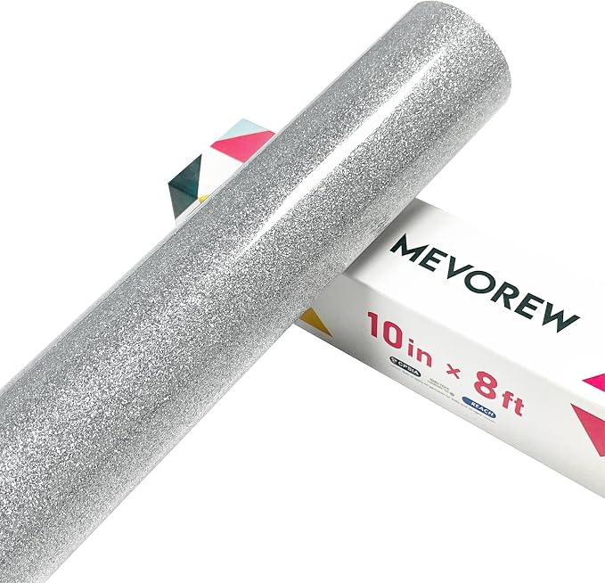 Silver Glitter HTV Heat Transfer Vinyl, Glitter Iron on Vinyl Roll 10" x8ft |