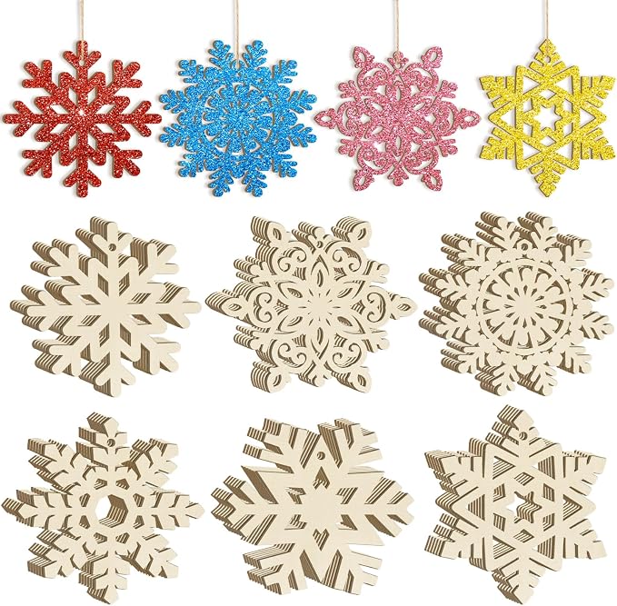 36PCS Wooden Christmas Decoration Snowflake Ornaments to Paint Christmas