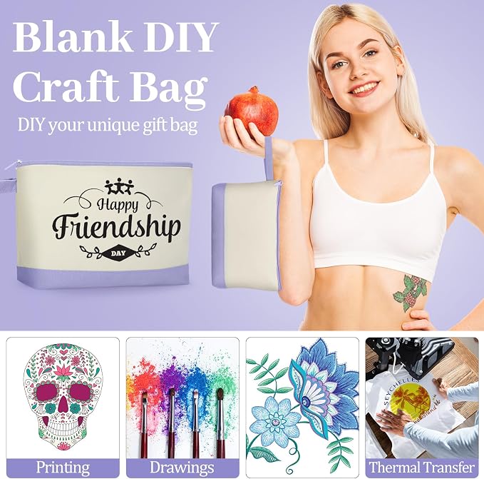 Silkfly 15 Pcs Cotton Canvas Makeup Bags Cosmetic Zipper Bags 10.2 x 5.5 x 2''