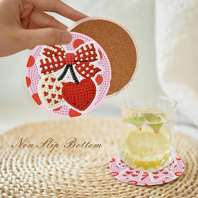 Axquilon 8 Pcs Pink Bow Diamond Art Coasters Kit