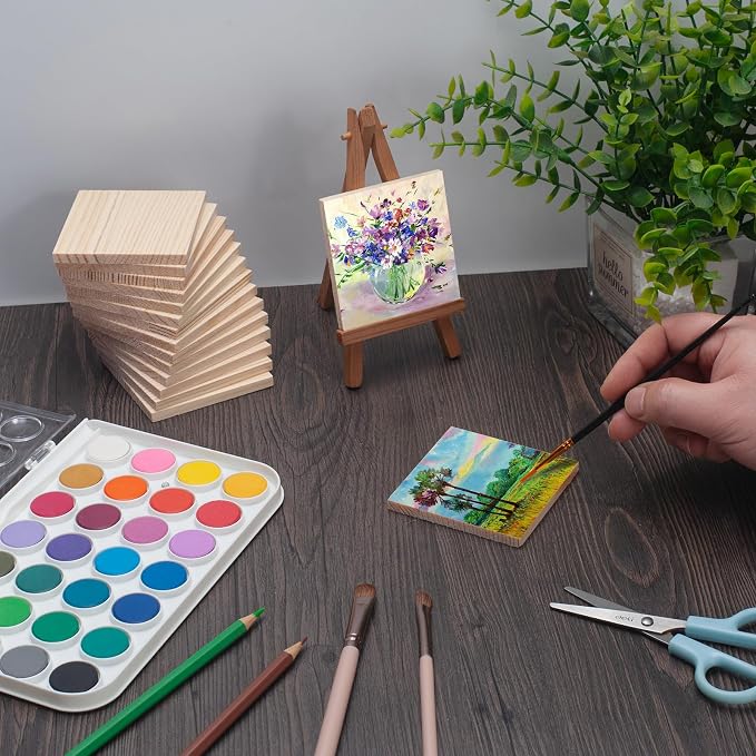 Wooden Blocks for Crafts, 1/4″ Thick 3″ X 3″ Wood Squares for Crafting