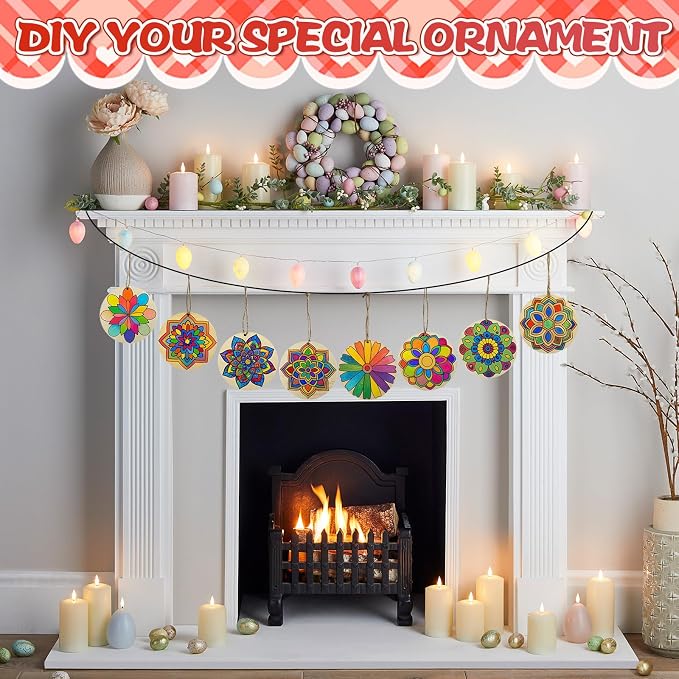 40Pcs DIY Unfinished Mandala Painting Wood Craft Wooden Chips Coloring