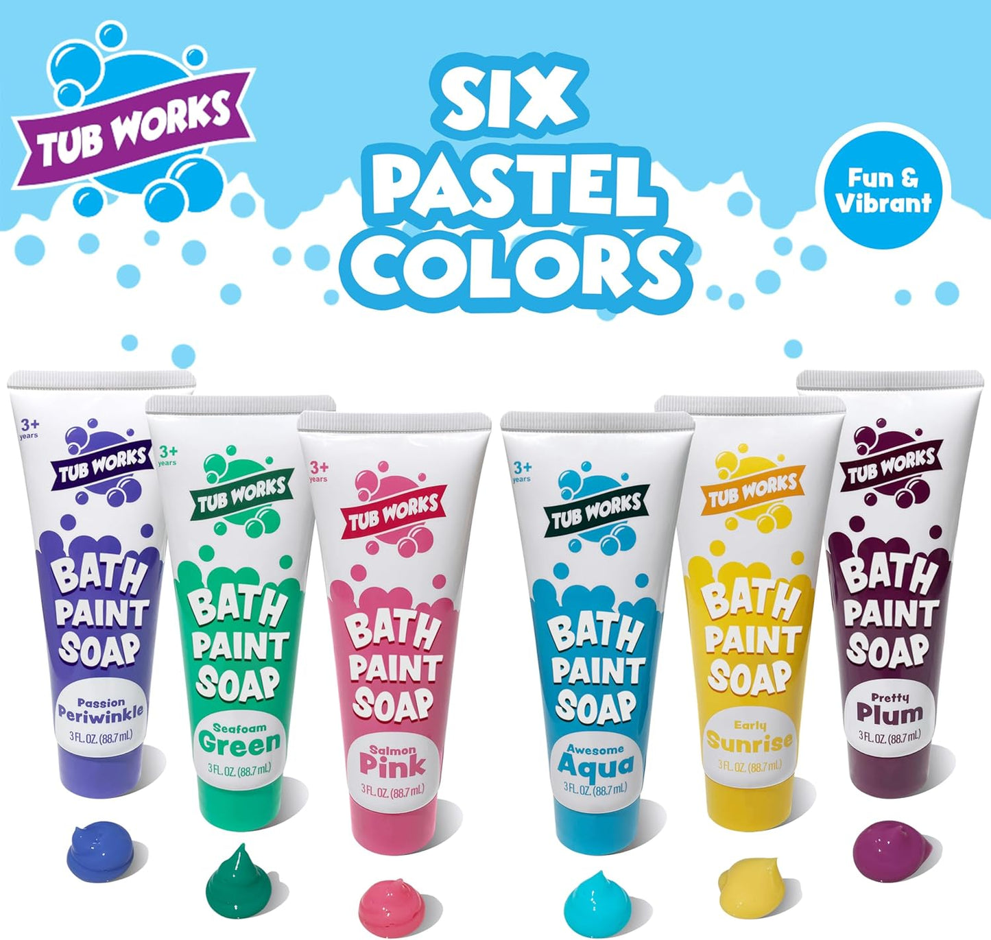 Tub Works® Bath Paint Soap Bath Toy, Pastel 6 Pack | Non-Toxic | Washable Bathtub Paint for Finger Painting on Tub Walls | Ideal Toddler Bath Toys for Creative Play | Easy to Clean, Fun Paint Soap