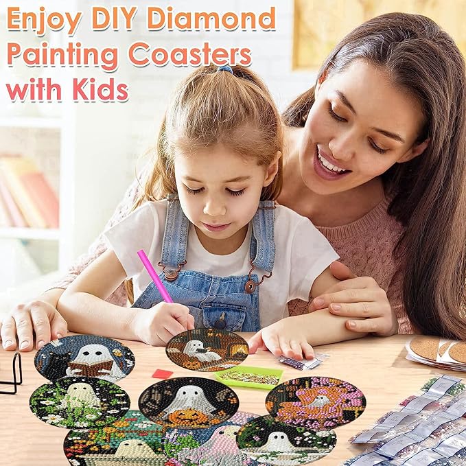8 Pcs Halloween Diamond Art Coasters Kits