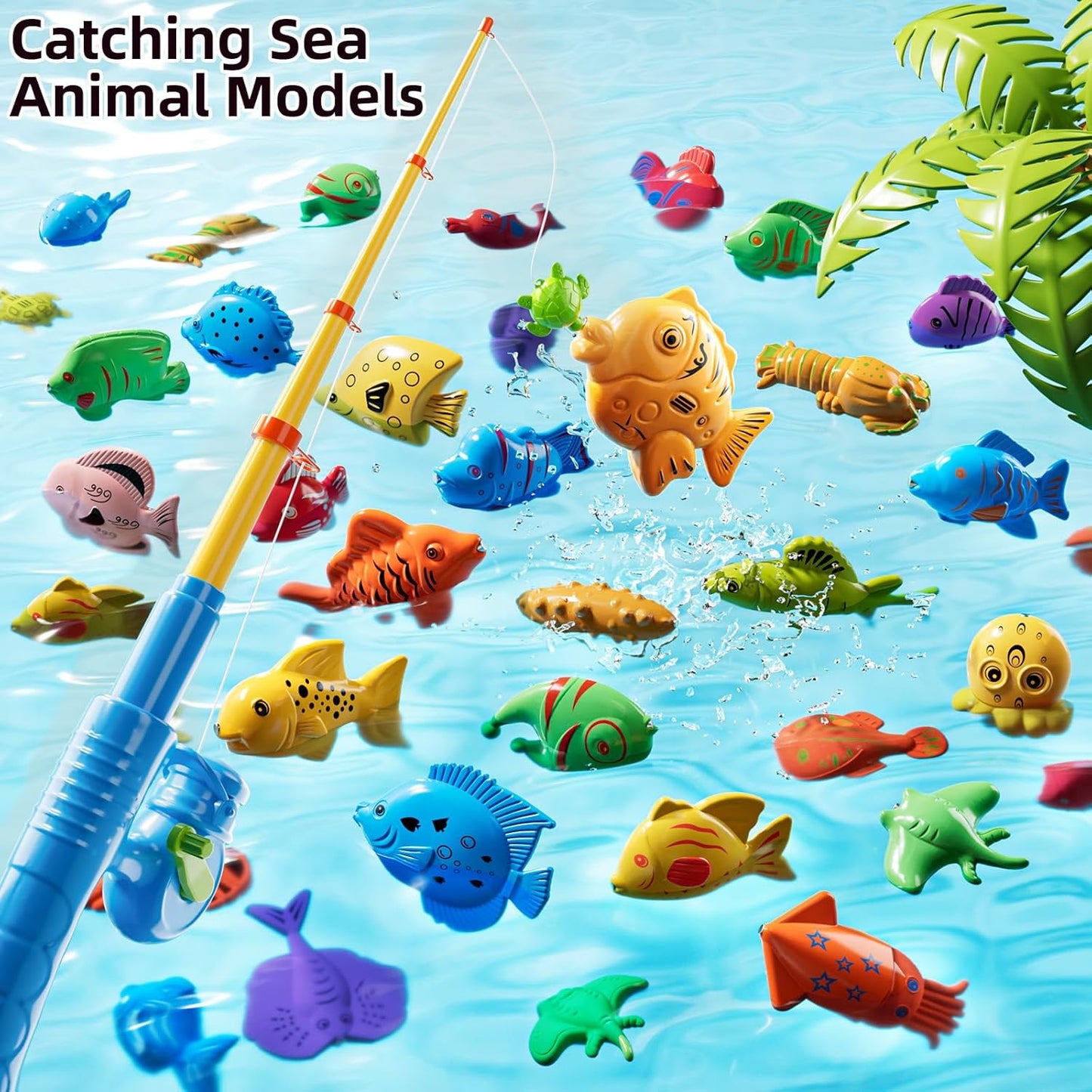 TEMI Magnet Fishing Game for Kids 4-8, Fish Toys for Kids 3-5, Bathtub Floating Fishing Pole, Water Table Pool with Rod Net, Summer Water Play Indoor and Outdoor, Gifts for Holiday for Boy and Girls