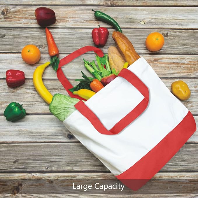TOPDesign 3-Pack Super Strong Large 12oz Cotton Canvas Tote Bags, Reusable