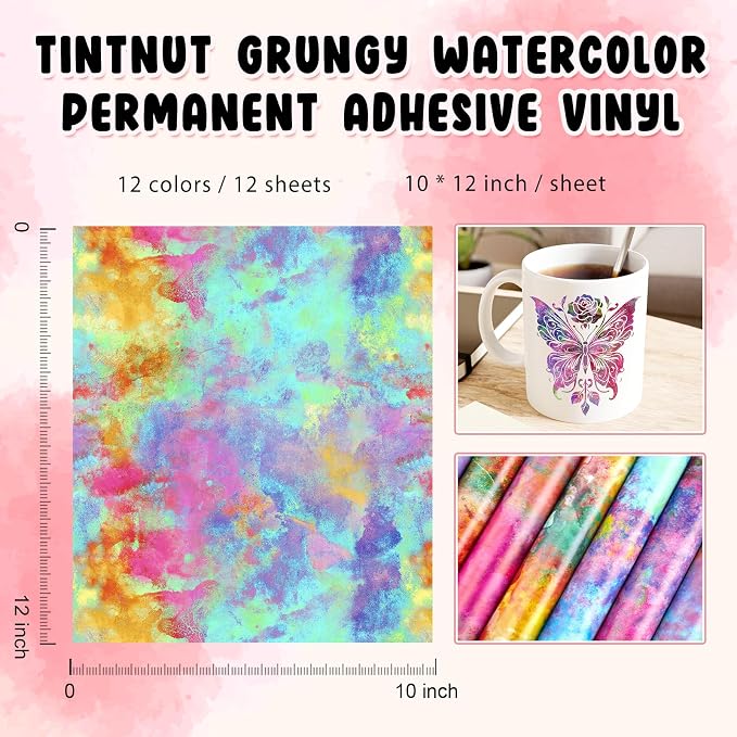 Tintnut Neon Watercolor Permanent Vinyl 8 Pcs 12x10in Self Adhesive Vinyl | Tie