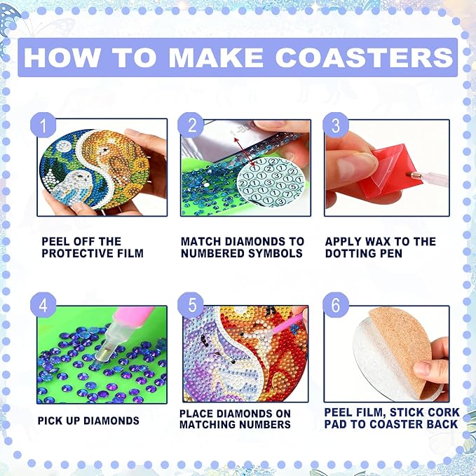 8-Pack Diamond Art Coaster Kit