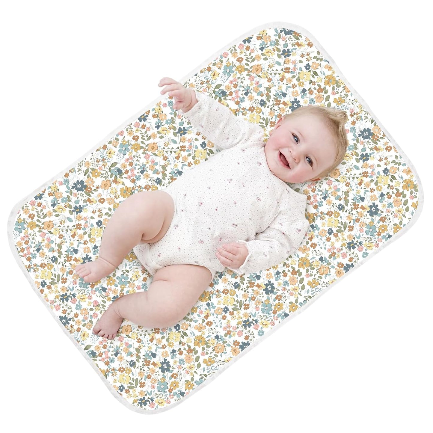 Baby Diaper Changing Pad – 31.5" x 21.5" Extra Large Waterproof Absorbent Portable Changing Mat, Reusable Changing Pad Liner for Travel or at Home Use(Floral1)