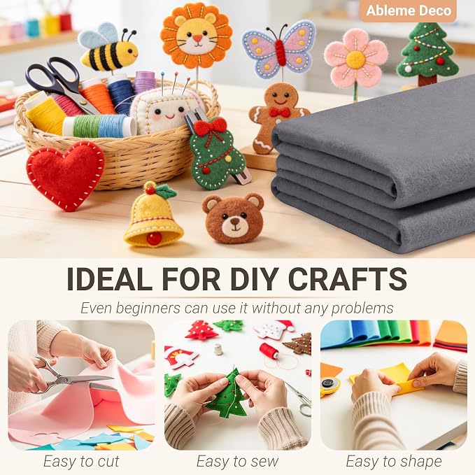 Felt Fabric Sheets 18" x 18" 1.6mm Soft Craft Felt, Dark Grey | Soft Precut