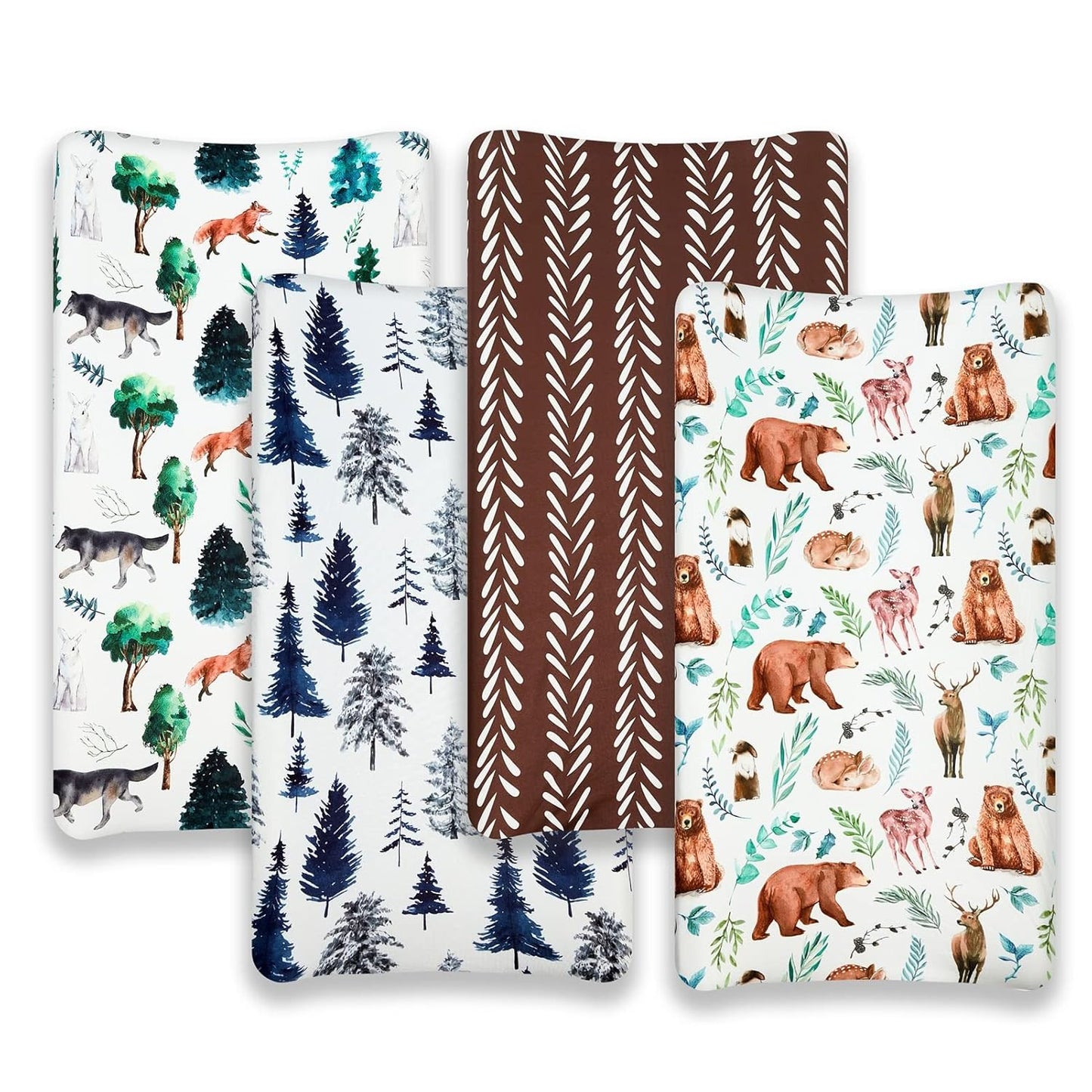 4 Pack Changing Pad Covers Woodland Forest Animals Wood Neutral Unisex Fitted Baby Changing Pad Cover Set for Baby Boys or Girls