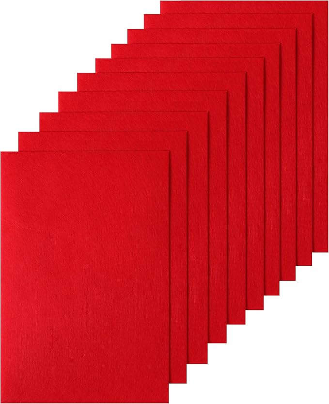 10Pcs Red Felt Sheets, A4 Size Felt Fabric Sheets, Sewing Felt Squares