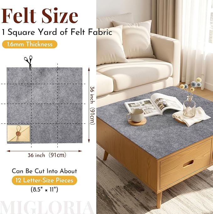 Large Felt Fabric Sheet 36 x 36 Inch, 1.6mm Thick | Soft nonwoven felt