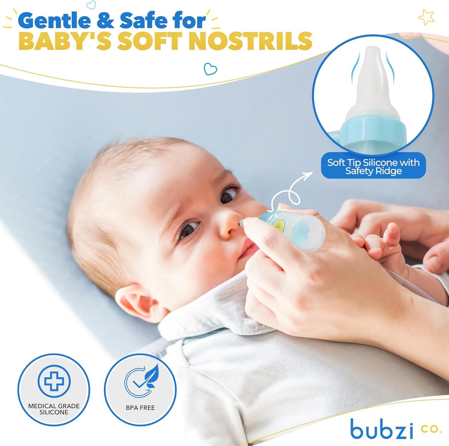 Bubzi Co Quick-Relief Baby Nasal Aspirator, Baby Nose Sucker for Sinus Congestion Relief, Reusable Snot Remover with Storage Case