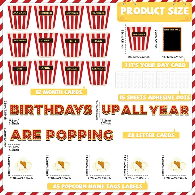 Loneliness 66PCS Popcorn Birthday Bulletin Board Set Classroom Decorations
