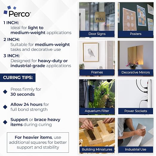 Perco Double Sided Tape Squares, 95 Pre-Cut Mounting Squares – 50 1"x1"