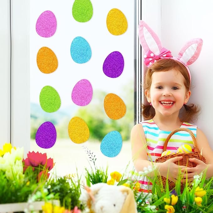 Whaline 54 Pcs Glitter Easter Egg Cutouts Colorful Egg Bulletin Board
