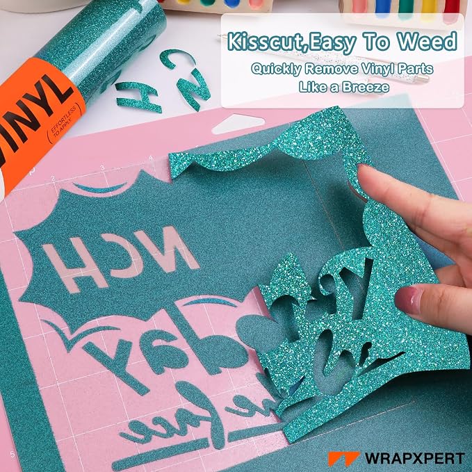 WRAPXPERT Teal Glitter HTV, Holographic Glitter Heat Transfer Vinyl Roll