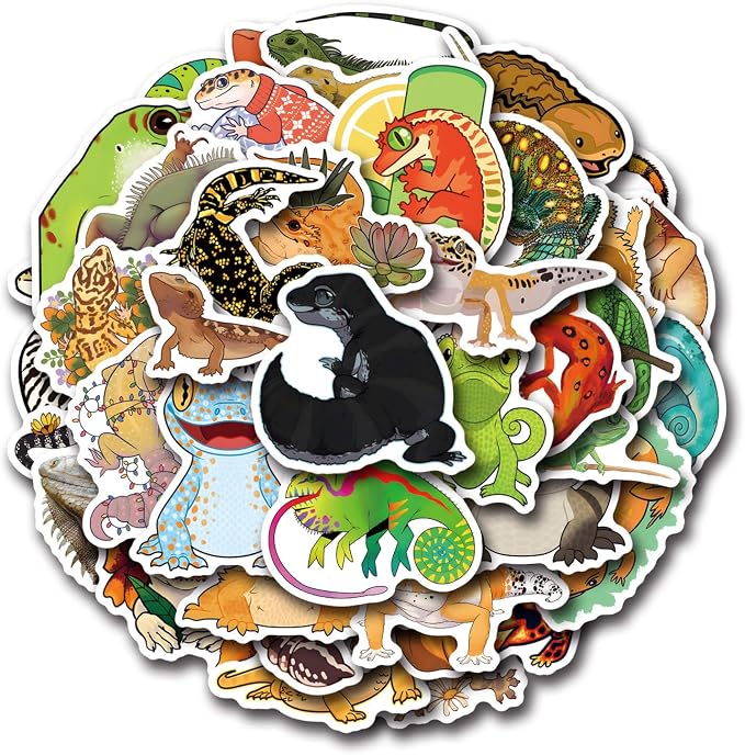 57Pcs Lizard Stickers Reptile Sticker Pack Waterproof Vinyl Water Bottle Decal