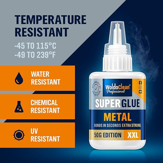 WoldoClean Metal Super Glue 50g Extra Strong Adhesive | Heavy Duty Waterproof