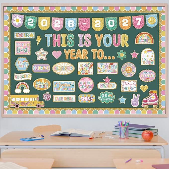 This is Your Year Bulletin Board Set Varsity Letter Hippie Retro Motivational