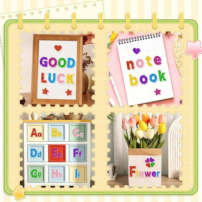 Glitter Foam Letter Stickers 469 Pcs Self-Adhesive Uppercase & Lowercase ABC