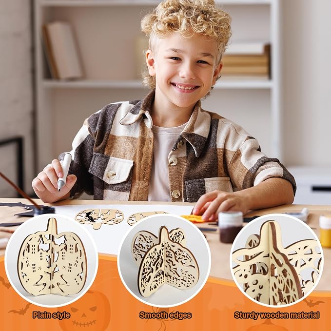 COCHIE DIY 3D Halloween Pumpkin Wood Crafts to Paint