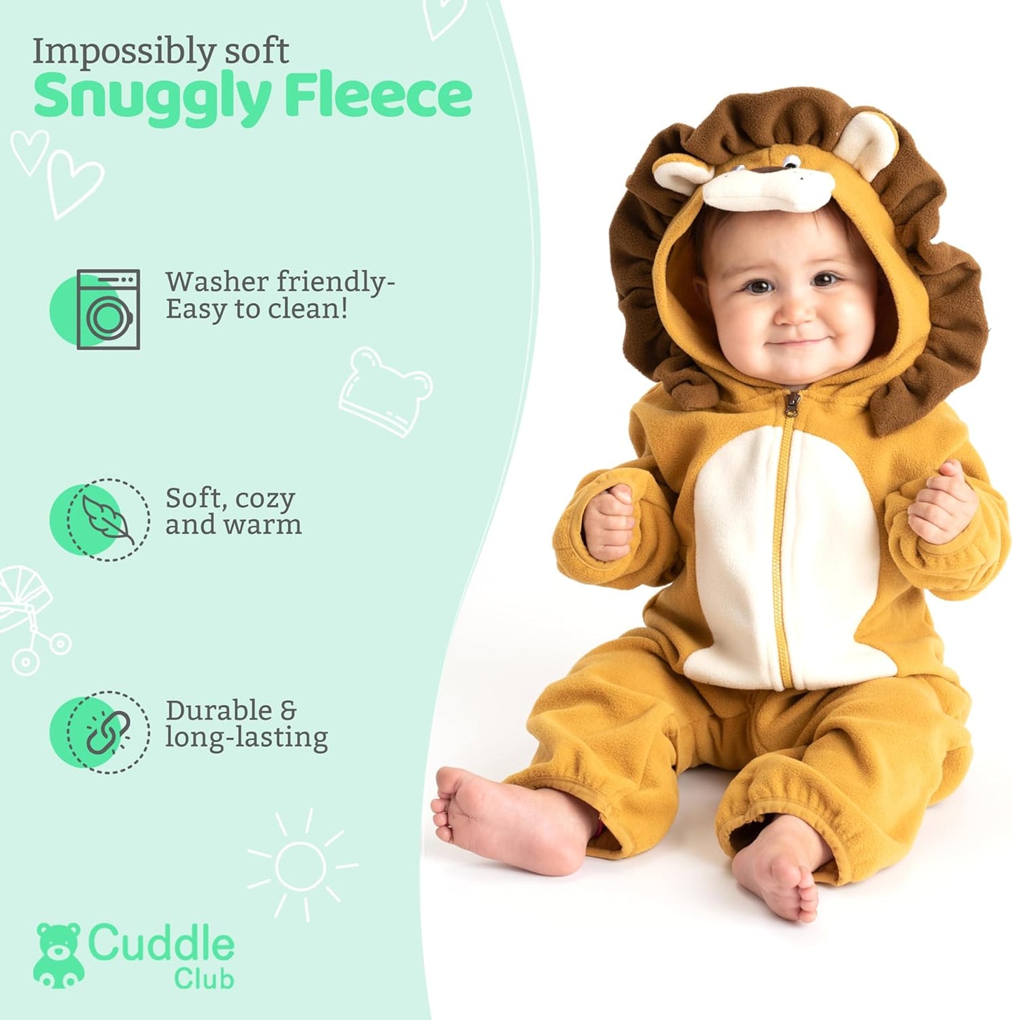 Cuddle Club Fleece Baby Bunting Bodysuit with Hood, Convertible Mittens & Booties, Car Seat Friendly, Soft & Warm, Easy Zip