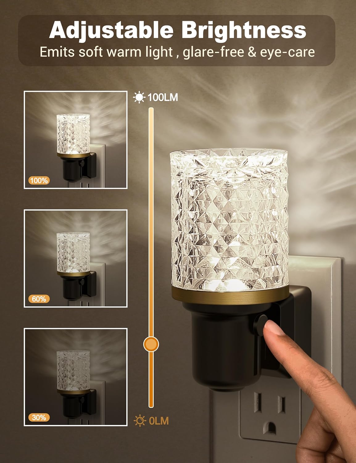 JandCase LED Night Light, Dimmable Night Lights Plug into Wall, Modern Nightlight with Auto On Off Light Sensor, 5000K Daylight White Night Light 0-100LM Brightness for Bathroom Hallway Bedroom Decor