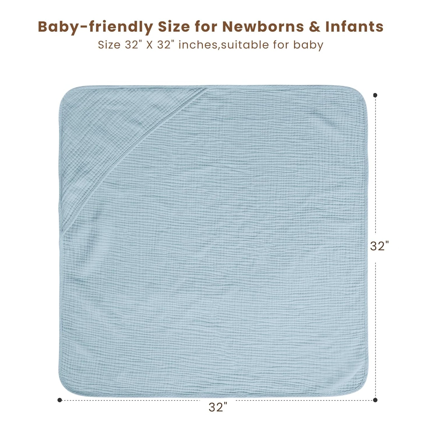 Konssy 2-Pack Muslin Hooded Baby Towels, 100% Cotton, Ultra-Soft & Absorbent Baby Bath Towels with Hood for Newborn & Infant (Blue, Star,32" x 32")