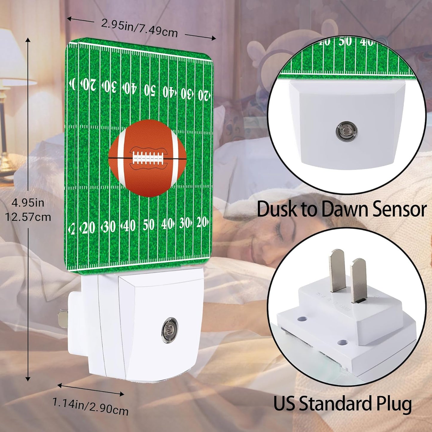 American Football Night Light, Ball Night Lights Plug into Wall Decor for Bedroom,Bathroom, Hallway, Kitchen, Dusk to Dawn Sensor Nightlights for Boys Girls Women Men Room Gifts