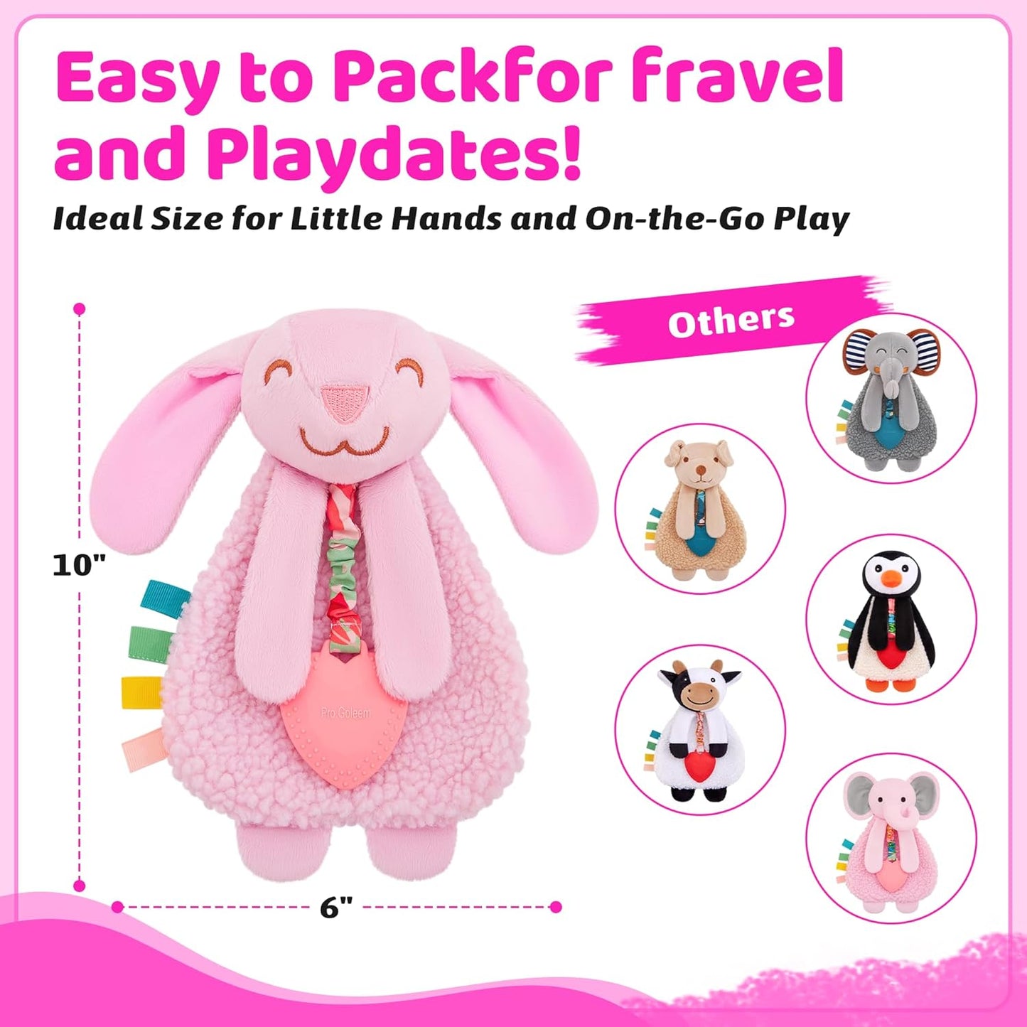 Pro Goleem Bunny Loveys for Babies Girl and Boy, Baby Lovey with Teether, Baby Toys 0 3 6 9 12 Months, Safety Teething Toys for Babies Infant Newborn and Toddler Gifts
