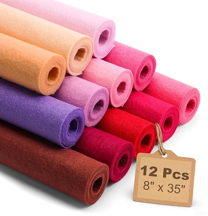 Large Stiff Felt Sheets 8"x35" – 12 Assorted Colors Felt Fabric Bundle Pack