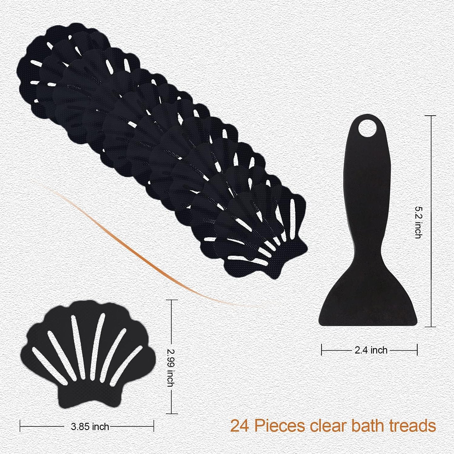 Non-Slip Bathtub Stickers, 24 PCS Shell Safety Bathroom Tubs Showers Treads Adhesive Decals Scraper (Black)