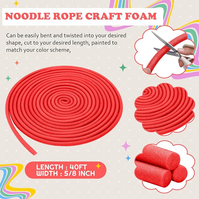 Frienda 5/8 Inch x 40 Ft Red Foam Noodles
