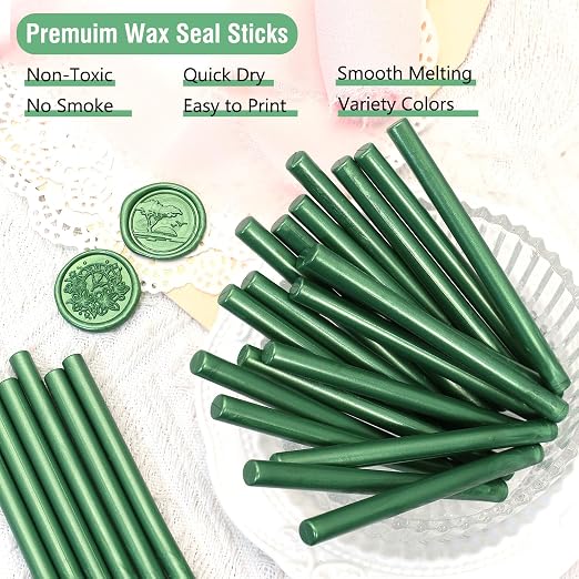 60pcs Wax Seal Sticks, Pine Green Sealing Wax Sticks, HOSEALING Glue Gun Wax