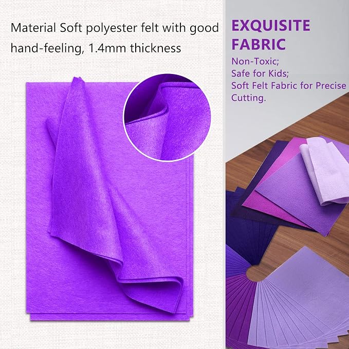 Jtnohx Soft Felt Sheets, 8x12 inches Assorted Craft Felt Fabric, 1.4mm Thick