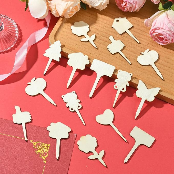 60 pcs 12 Styles Forest Theme Unfinished Wood Cutout Charms Butterfly Heart