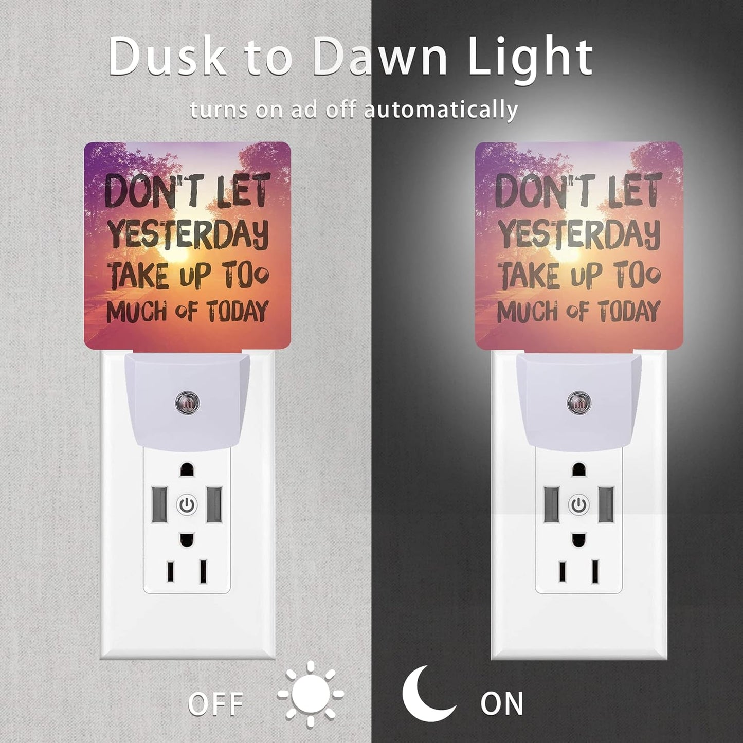 Inspirational Quote Night Light,Don't Let Yesterday Take Up Too Much of Today Night Lights Plug into Wall for Boys Girls Gifts, Dusk to Dawn Sensor Nightlight 0.5W Sleep Friendly