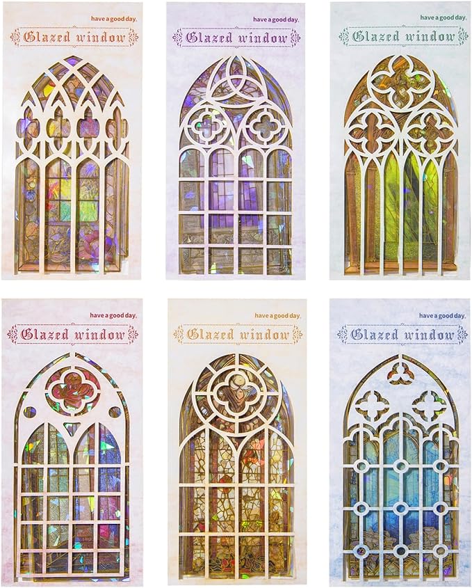 Glazed Flower Window Frame Stickes, 60 Pieces Glitter Holographic Transparent