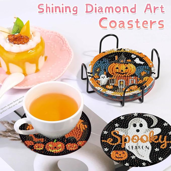 8 PCS Halloween Diamond Art Coasters Kits Diamond Painting Coaster | Diamond