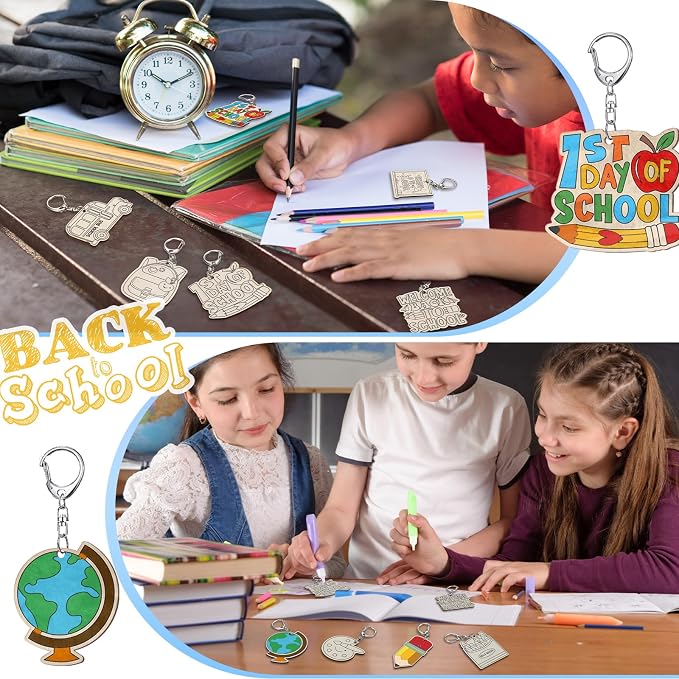 RattanView 24 Pcs Back to School Craft Color Your Own Keychains Diy Craft
