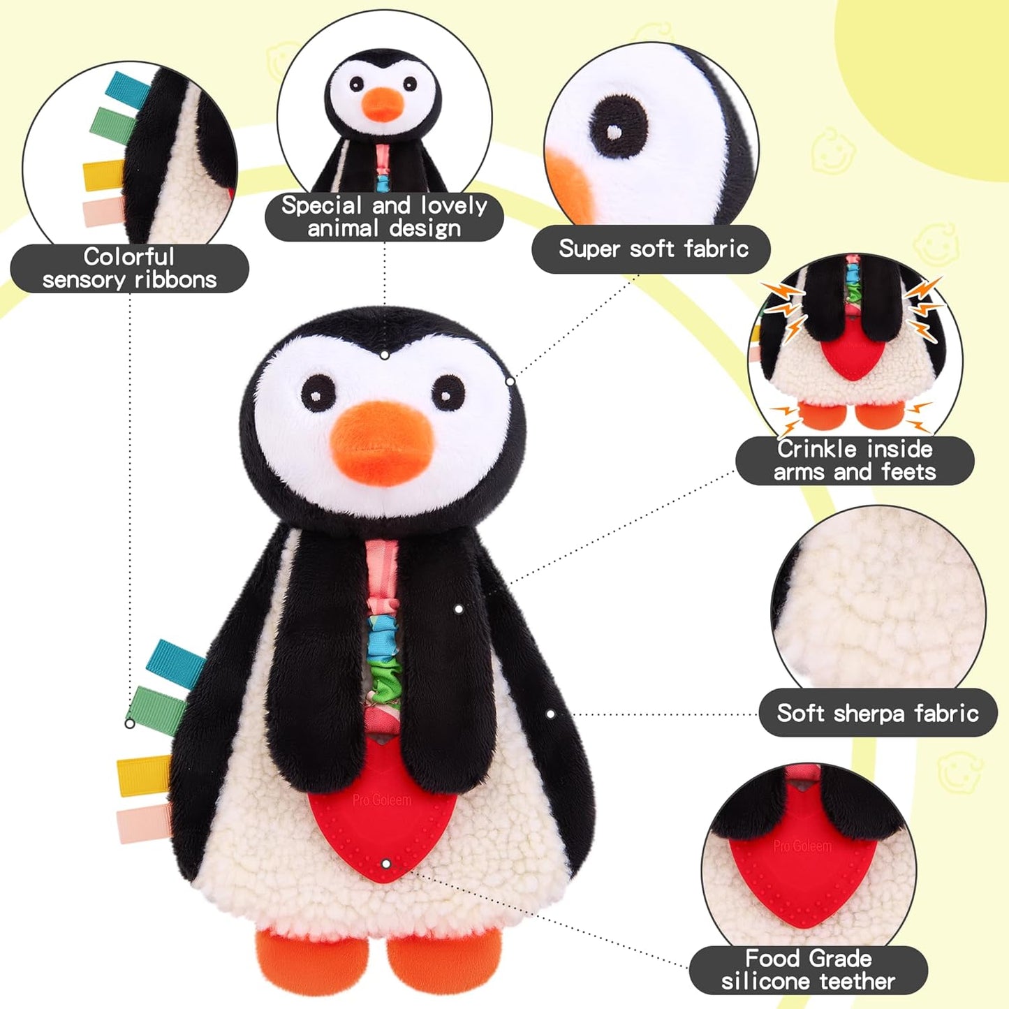 Pro Goleem Penguin Loveys for Babies Girl and Boy, Baby Lovey with Teether, Baby Toys 0 3 6 9 12 Months, Safety Teething Toys for Babies Infant Newborn and Toddler Baby Gifts