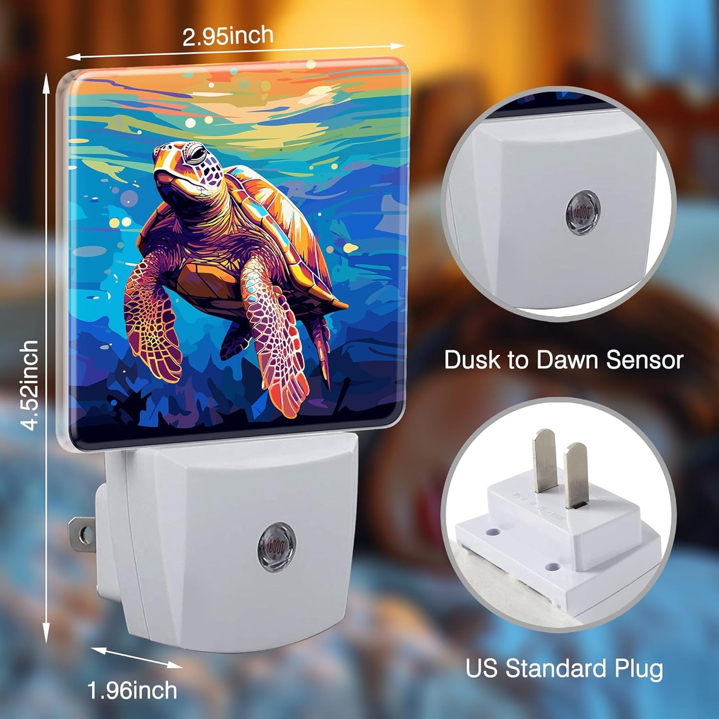 Sea Turtles Night Lights Plug into Wall for Girls Boys Room, Night Lights LED Lamp with Dusk to Dawn Sensor Nightlight for Bedroom Kitchen Bathroom Hallway Home Wall Decor