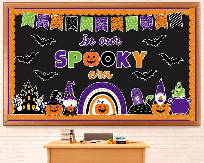 ojustbeok Halloween Bulletin Board Rainbow Pumpkin Ghost Decorations Bat Castle