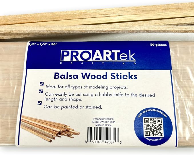 Proartek PK00030 Model BWS001X030 Balsa Wood Strips, 1/8" x 1/4" x 36" Select