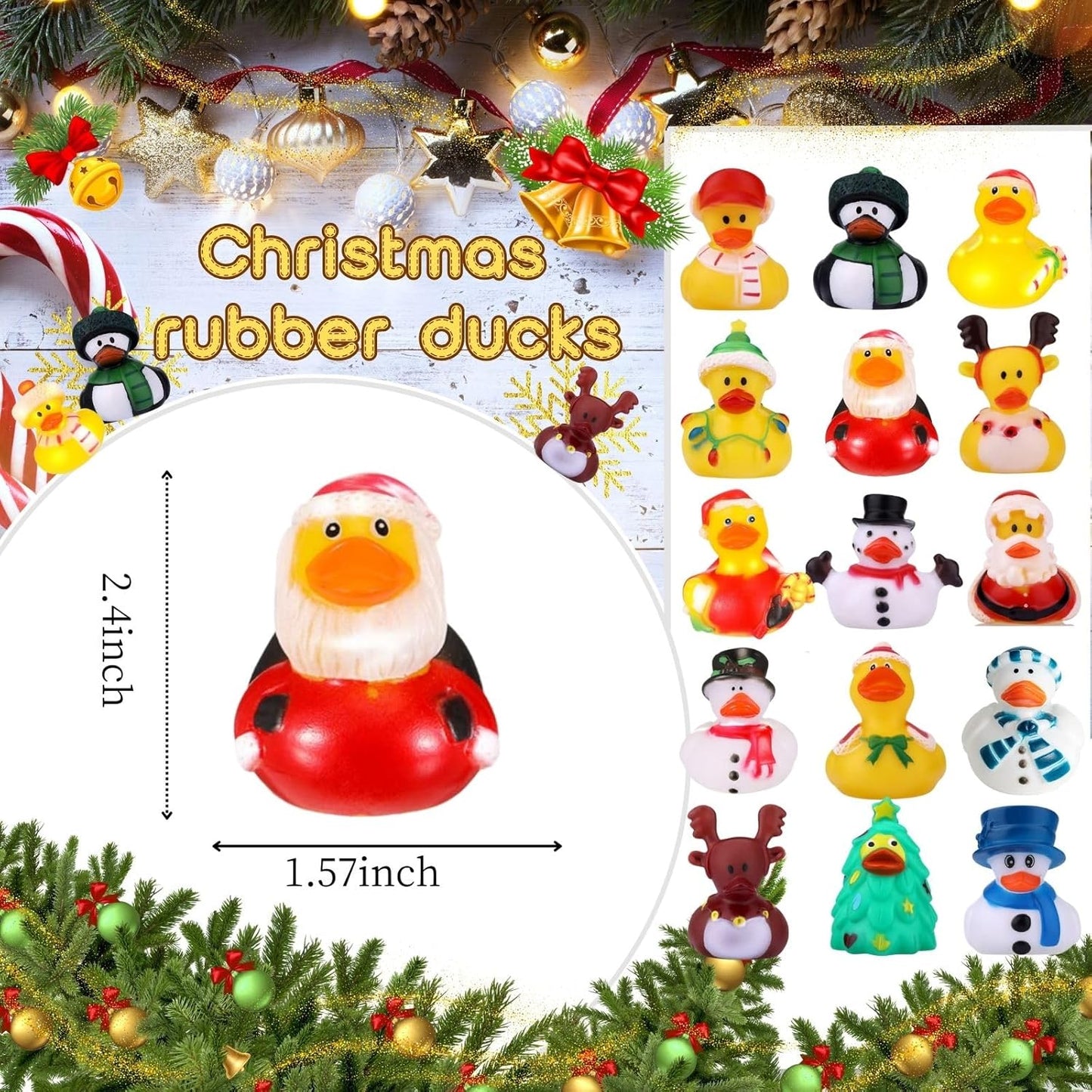 52Pcs Christmas Rubber Ducks in Bulk, Assortment Christmas Rubber Ducks for Jeeps,Xmas Theme Party Favors Decor Gifts for Christmas Stocking Stuffers,Shower Pool,Classroom Gift Exchange (52)