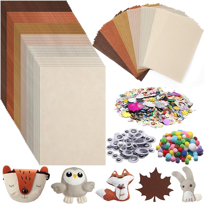 gisgfim 42Pcs Brown Felt Fabric Sheets Craft Kit 8 x 12 Inch Assorted Soft